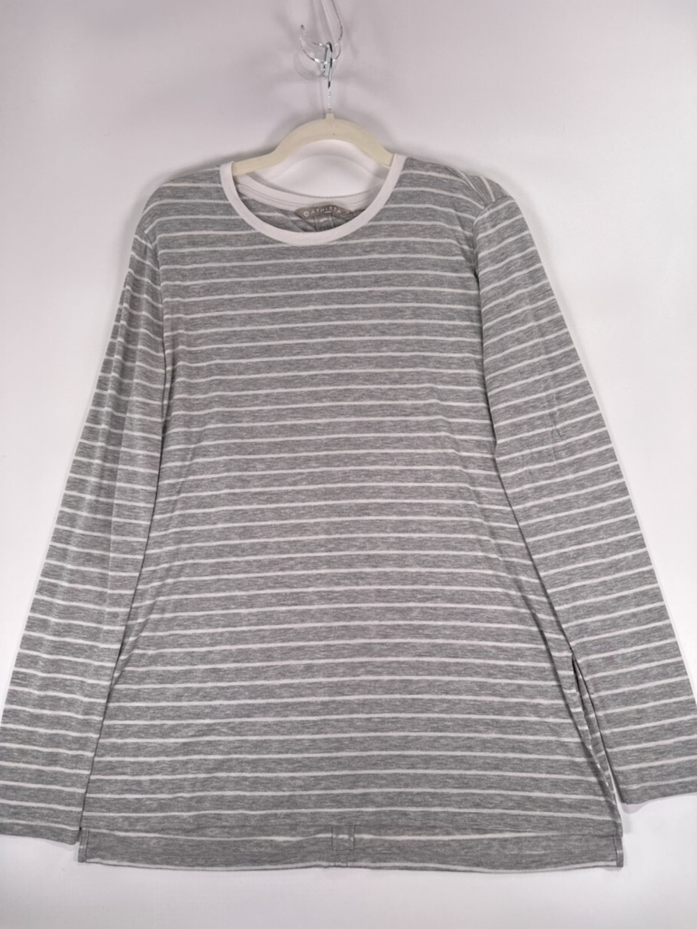 Athleta Threadlight Tunic Tee Side Slits Striped Modal Grey M - Picture 2 of 11